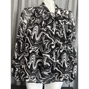 Scoop Tie Neck Blouse Retro Style Sheer Long Sleeve Women’s Size Small (4-6)